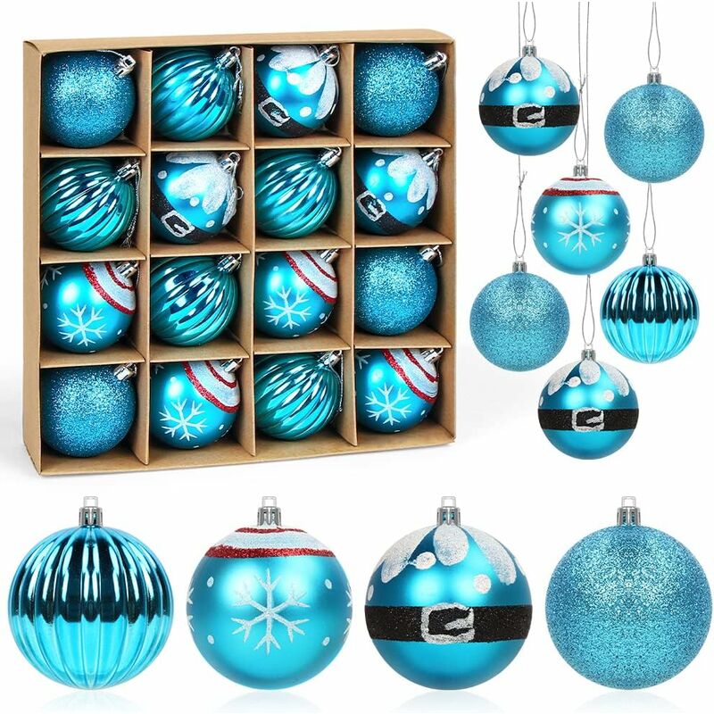 16 Blue Christmas Balls, 6cm Painted Christmas Balls, Giant Christmas Tree Balls, Painted Glitter Frosted Frame, Plastic Hanging Decoration - Gdrhvfd