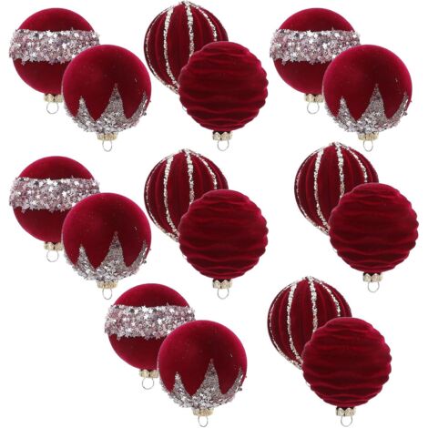 16 boules de Noël rouges floquées à suspendre, incassables