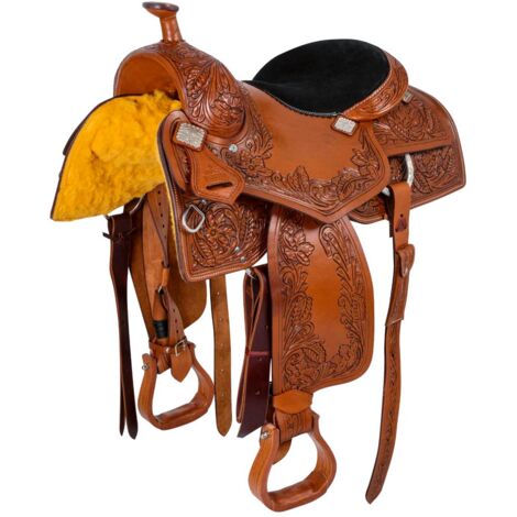 16", Chestnut: Sella western da lavoro classic flower tooling