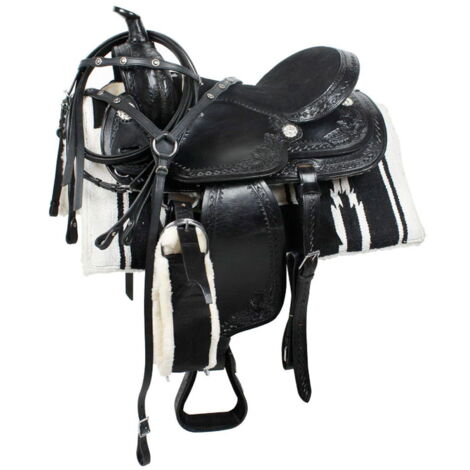 16", Chestnut: Set sella western Amigo completa in vero cuoio con staffe, staffili e sottopancia