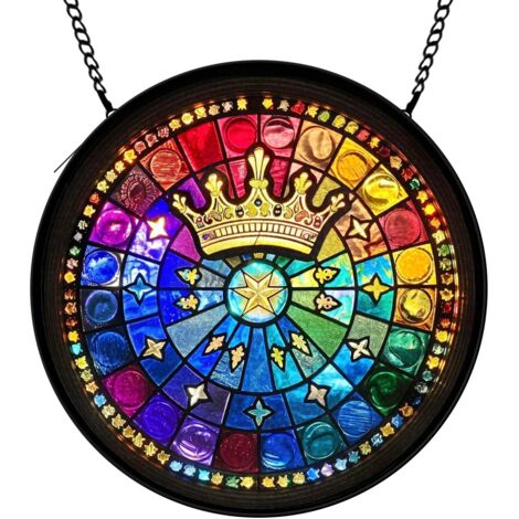 16 cm Attrape-soleil oiseau fleurs colorées, panneau vitrail décoratif jardin, cadeau Noël anniversaire