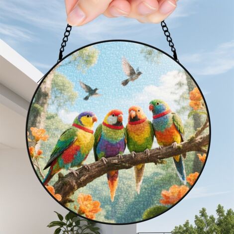 16 cm Attrape-soleil vitrail fleurs oiseaux papillons, décoration murale élégante, cadeau femme maman