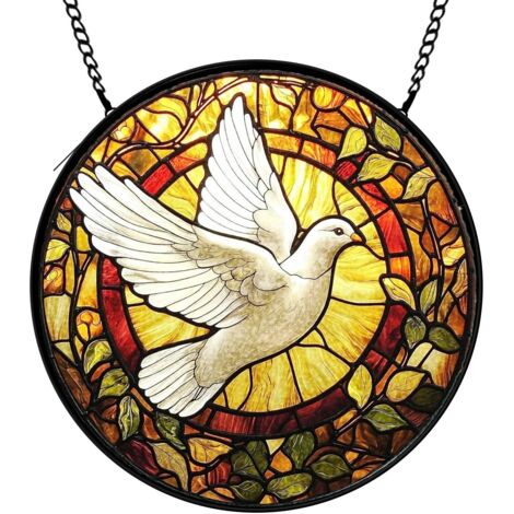 16 cm Panneau vitrail oiseau et fleurs décoratif, attrape-soleil pour fenêtre jardin, cadeau femme maman