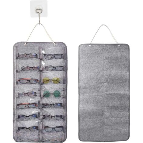16-Compartment Hanging Glasses Organizer – Foldable Dustproof Felt Storage Bag for Sunglasses and Prescription Glasses – Wall Mount