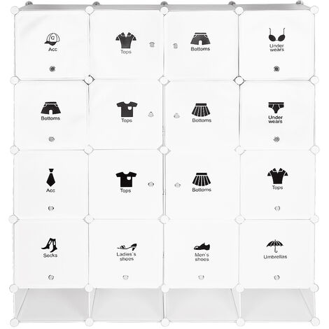 16 Cubes Armoire étagère modulable en plastique blanc casiers Penderies Rangement Armoire Penderie Placard