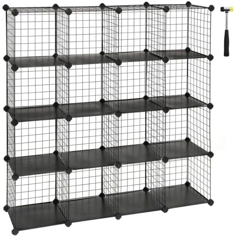 Étagère Cube En Grille étagère Diy Pour Rangement Armoire De Penderie Metallique 16 Compartiments Noir