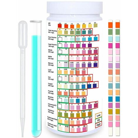 16 en 1 bandelettes de Test d'eau Potable Kit de Test d'eau pour Le Test de qualité de l'eau à Domicile Test Rapide facile-100 pièce