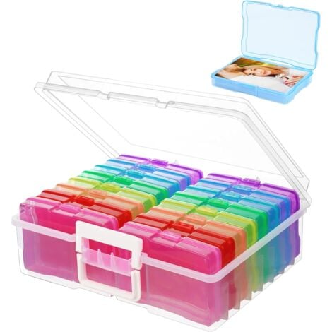 16 étuis intérieurs Boîte de rangement en plastique - Boîtes photo transparentes 10,2 x 15,2 cm et transparent Craft Keeper avec poignée - Mallette en Plastique Portable avec Compartiments Individuels