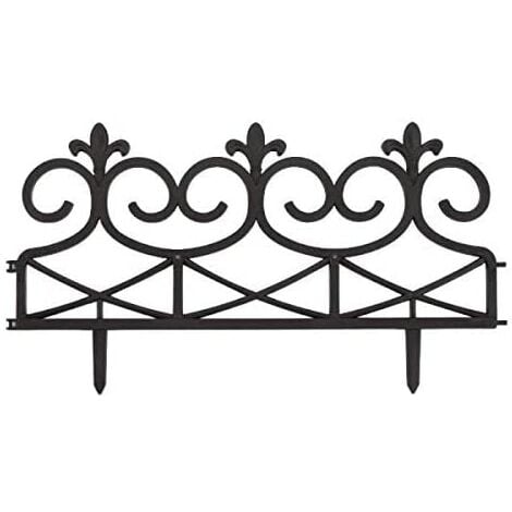 16 Garden Border Edging Victorian Iron Scroll Style Black Plastic Fence (4x Packs Of 4)