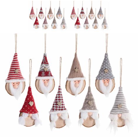 16 Gnomi in legno con cappello in stoffa da appendere - Decorazioni Natalizie per la casa e l'albero