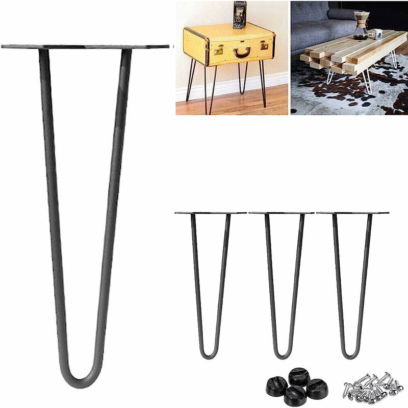 16�� Hairpin Table Legs 40cm Black Steel 2-Rod Metal Modern Industrial Mid Century Style for DIY Furniture Coffee Table Desk Cabinets with Protector