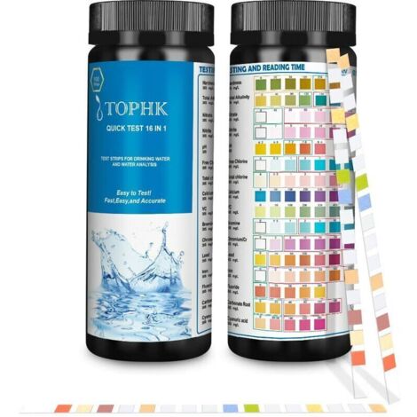 16-in-1 Trinkwasser-Testset – 100 Teststreifen – Zur Bestimmung verschiedener Parameter – Schnelle und einfache Tests für zu Hause – easy-100