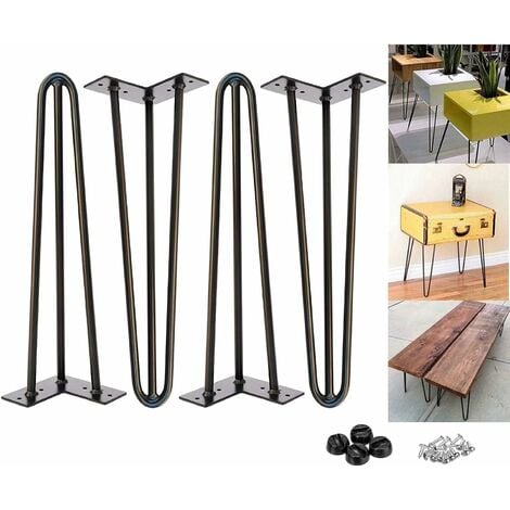 16 inch Metal Table Legs 40cm Black Steel Hairpin Table Leg 3 Rod Mid 41cm Century Modern Furniture Industrial Style for Side Table Bench DIY Furniture, with Protector Feet & Screws (Set of 4)