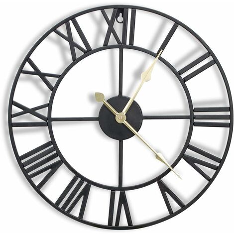 16 Inch Metal Wall Clock with 3D Roman Numerals, Silent Movement and Battery Operated, Stunning Wall Decor for Kitchen, Living Room and Farmhouse, Black