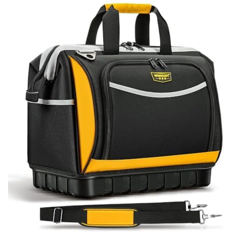 16 Inch Tool Bag with Shoulder Strap, 25 Pockets Tool Bags Heavy Duty with Waterproof Base, Zippered Storage Organiser for Electricians, Technicians,