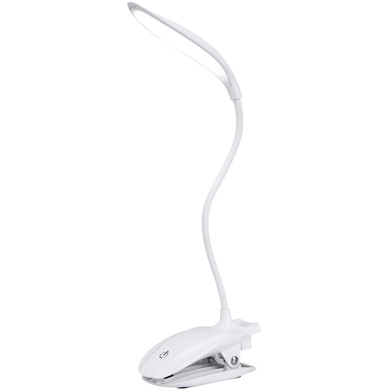 16 LED Desk Lamp USB Rechargeable Dimmable Lightweight Clip Lamp with Sensitive Touch Button for Bedside Reading Study,model:White