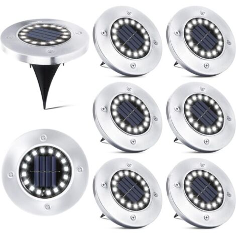 16 LED Lampe Solaire Extérieur, 8 Pièces Spot Solaire Jardin Encastrable Lumière IP65 Etanche Lampadaire pour Passerelle Chemin Terrasse Cour Souterraine Encastrer Pelouse, Blanc Froid