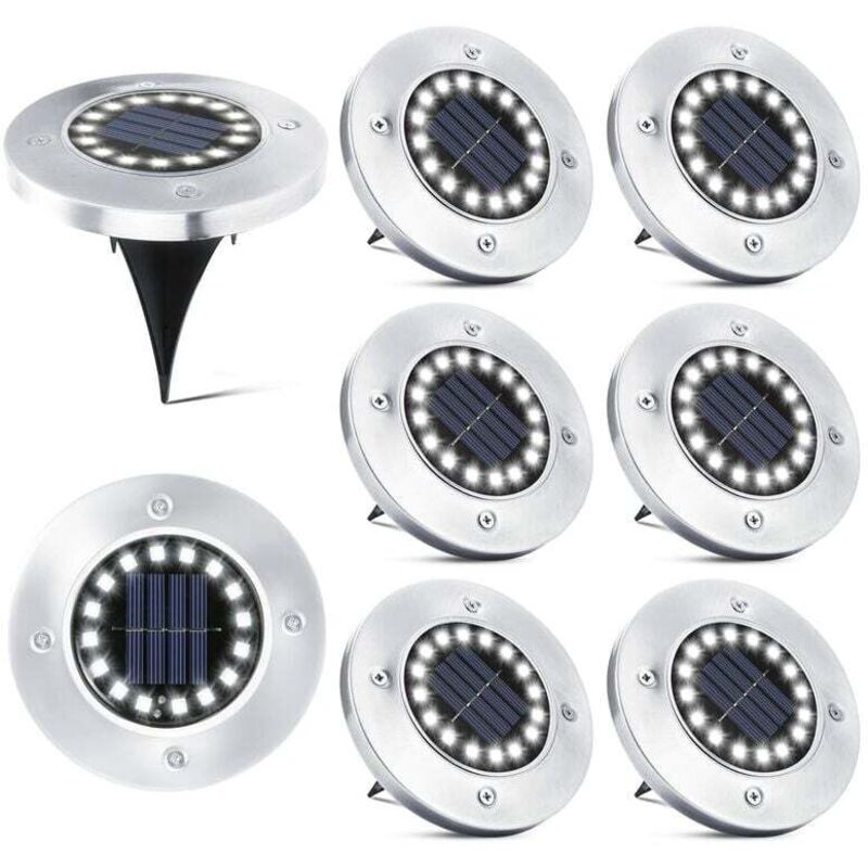 16 LED Lampe Solaire Extérieur-8 Pièces Spot Solaire Jardin Etanche Lampadaire pour Passerelle Chemin Terrasse Cour Souterraine Encastrer Pelouse