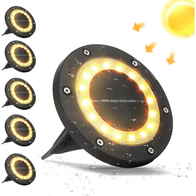 16 LEDs Lampes Solaires Exterieures Jardin Lot de 6 Lumière Spots Solaires Encastrables IP65 Etanche Lampe Solaire au Sol Blanc Chaud l'éclairage