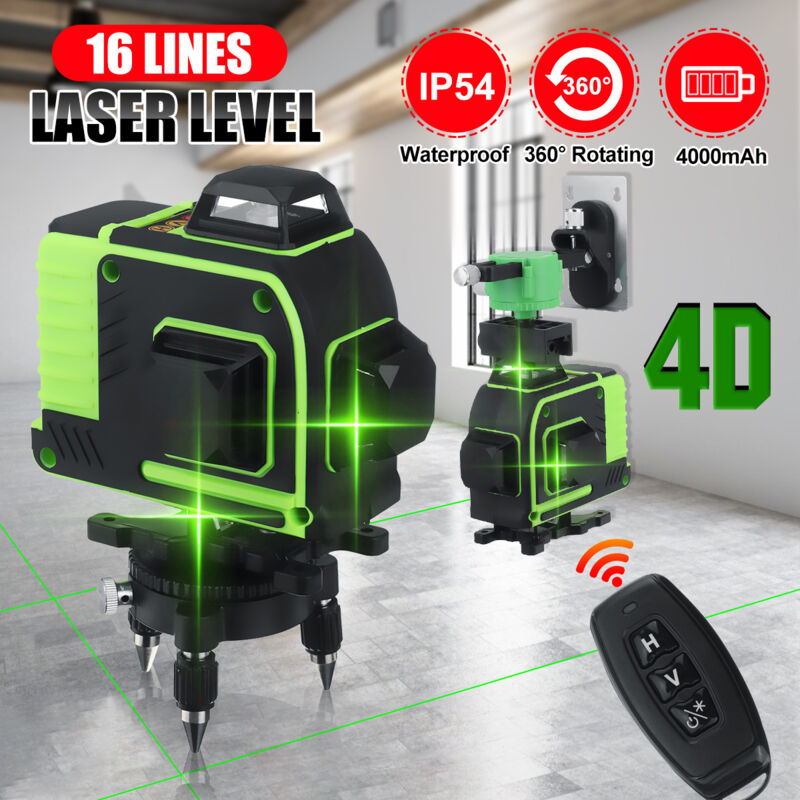 

16 líneas 360 líneas nivel láser verde 4D horizontal vertical cruz láser autonivelación medida