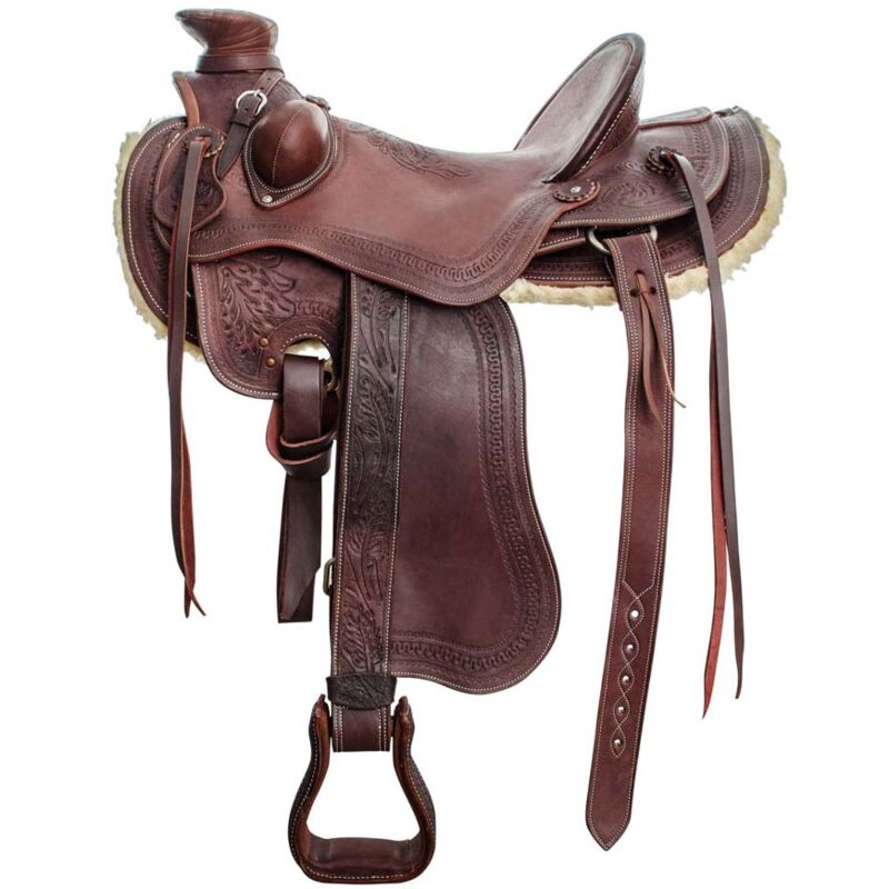 Lakota - 17', Marron: Selle western modèle Ranch en cuir avec finition basket-ball