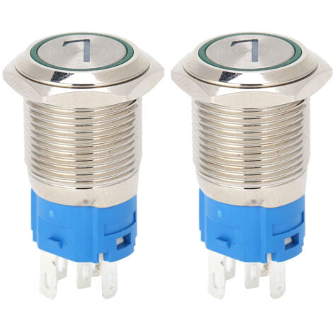 16-mm-5-poliger selbstrückstellender Drucktaster mit grüner Kontrollleuchte, 2 Stück, 7220 V AC, Edelstahl