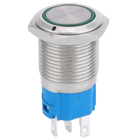 16-mm-Metall-Selbstrückstellschalter, 1 Schließer, 1 Öffner, 12 V/24 V, grüne LED für Fahrzeuge und Lkw