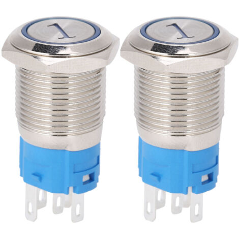 16-mm-Momentan-Drucktaster, 5 Pins, blaue LED, 2 Stück (Reset)