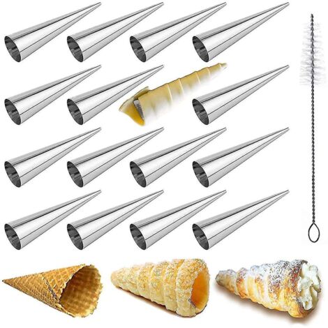 16 moules à roulés à la crème en acier inoxydable, moules à croissants en forme de cornet de crème pour cannoli, pour glaces -