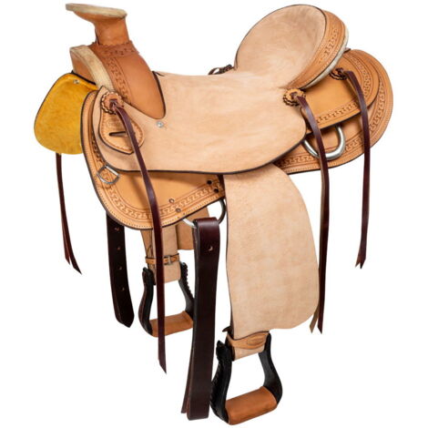 16", Naturale: Sella western Wade Waffle in pelle rovesciata con lavorazione waffle border stamp