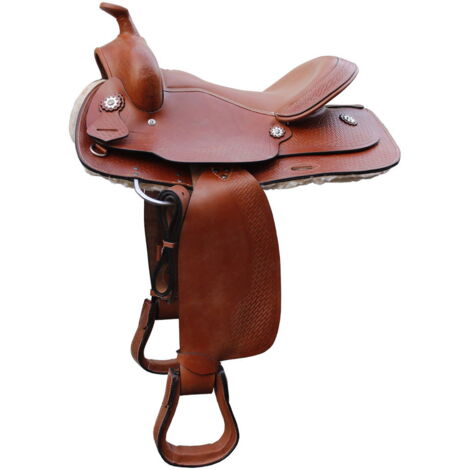 16", nero: Sella western con gonna quadrata con decorazione basket e seggio in pelle liscia