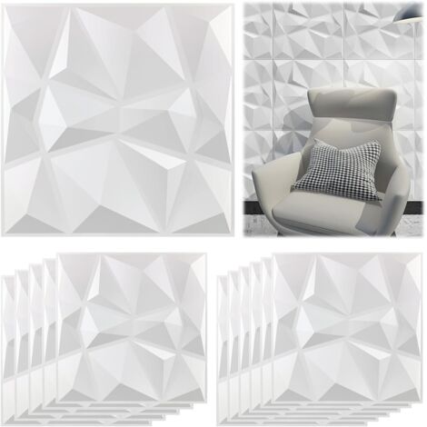 16 Panneau Mural Decoratif 3D, Blanc mat 30 x 30 cm, Panneaux Muraux 3D, 3D de Conception de Diamant pour le Bureau à la Maison ou le Décor Intérieur de Studio