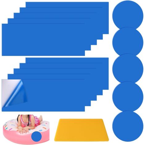 16 Patchs de Réparation Piscine, 10 Rectangles PVC Bleu, 5 Ronds Étanches, 1 Spatule pour Spa Gonflable