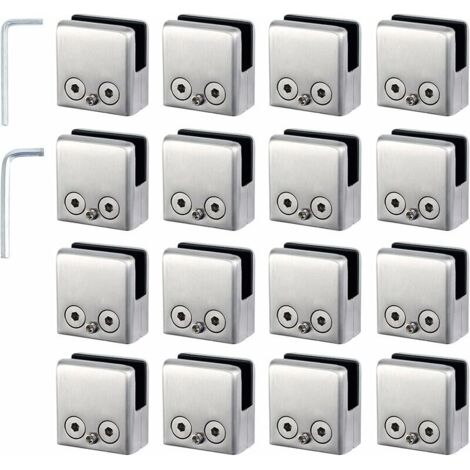 16 PCS Abrazadera de Vidrio 8-10 mm Acero Inoxidable 304 Fijación de Espejo de Pared Angularmente Ajustable, para Barandilla de Escalera Cerca de Piscina, Ugreat
