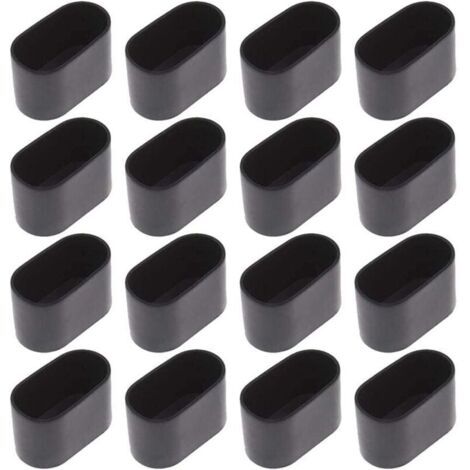 16 pcs Chaise Jambe Cap Chaise Jambe Protection Sol Protection Pied Caps pour Chaise Pliante Tube Ovale, en Plastique (Noir16 pièces / 20x40mm)