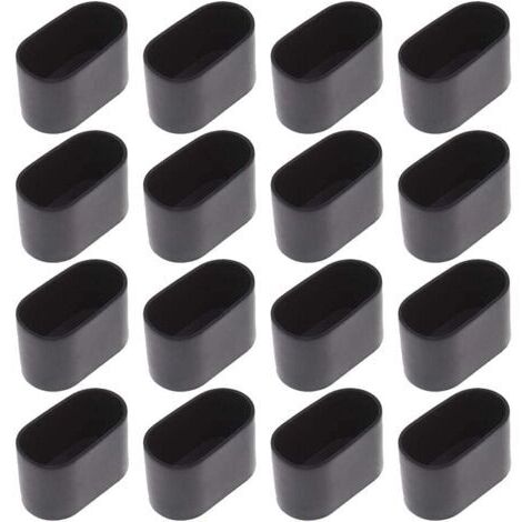 16 pcs Chaise Jambe Cap Chaise Jambe Protection Sol Protection Pied Caps pour Chaise Pliante Tube Ovale, en Plastique (Noir16 pièces / 20x40mm)