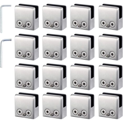 16 pcs Colliers de serrage de verre 8–10 mm en verre Supports de fixation en acier inoxydable Verre Chrome étagères réglables pour Balustrade Escalier Main courante