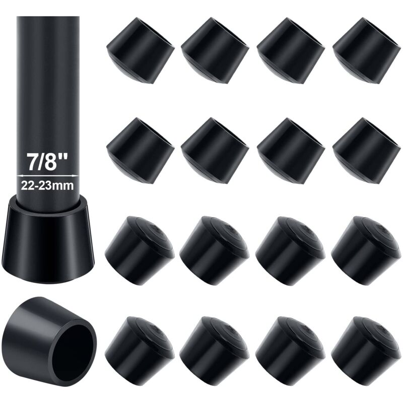 16 Pcs Embout Chaise, 22-23 mm Pied de Chaise Caoutchouc Bouchon Pied de Chaise Protégez Le Sol du Bruit Et des Rayures, Diamètre Intérieur 22mm, Noir
