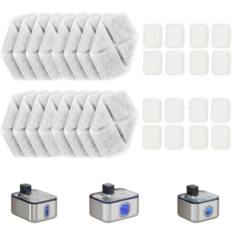 16 pcs Filtre Fontaine Eau Chat. Distributeur d'Eau filtrante pour Chat et Chien. Triple Système de Filtration. Blanc