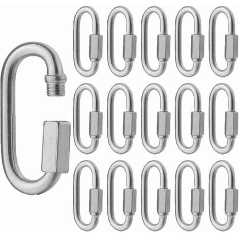 16 PCS Maillon Rapide Inox M5 Mousquetons à Verrouillage 304 Forme de D, Mini Mousqueton a Vis Pour Accessoires de Randonnée, Camping, Extérieur et Intérieur