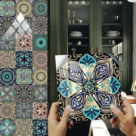16 Pcs Papier Peint Carrelage Autocollant 10 X 10 Cm Style Mosaque Sticker Mural Film Dcoratif Impermable Pour Carreaux De Mur De Salle De Bains E