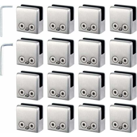 16 PCS Pince Verre 8-10mm en Acier Inoxydable 304 Réglable Angulairement Fixation Miroir Mural, pour Garde-Corps d'Escalier Clôture de Piscine