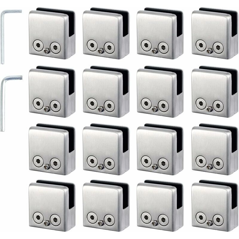 16 pcs Pince Verre 8-10mm en Acier Inoxydable 304 Réglable Angulairement Fixation Miroir Mural, pour Garde-Corps d'Escalier Clôture de Piscine,AAFGVC