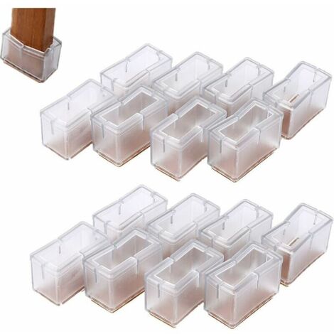 16 Pcs Transparent Chaise Jambe Caps Silicone Rectangle Meubles Tables Pieds Couvre Jambe Protection Avec Semelle En Caoutchouc