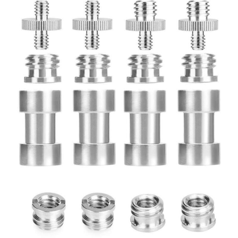 16 Pcs Vis Adaptateur/Convertisseurs 1/4 et 3/8 Filetées Screw Adapter en Métal pour Parapluie de Réflexion,Lampe de Studio,Support de