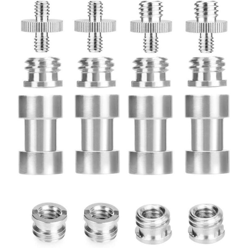 16 Pcs Vis Adaptateur/Convertisseurs 1/4 et 3/8 Filetées Screw Adapter en Métal pour Parapluie de Réflexion,Lampe de Studio,Support de