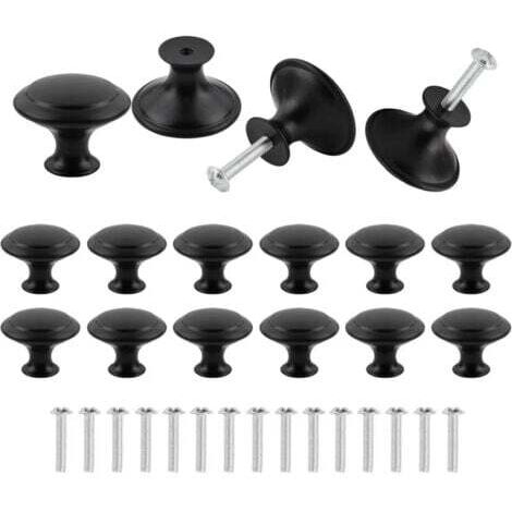 16 pezzi Pomelli per porte e cassetti neri opachi, Pomelli per mobili neri, Pomelli per mobili rotondi neri da 30 mm, Maniglia da cucina rotonda nera con viti per cassetti, armadi, porte, bagno, neri