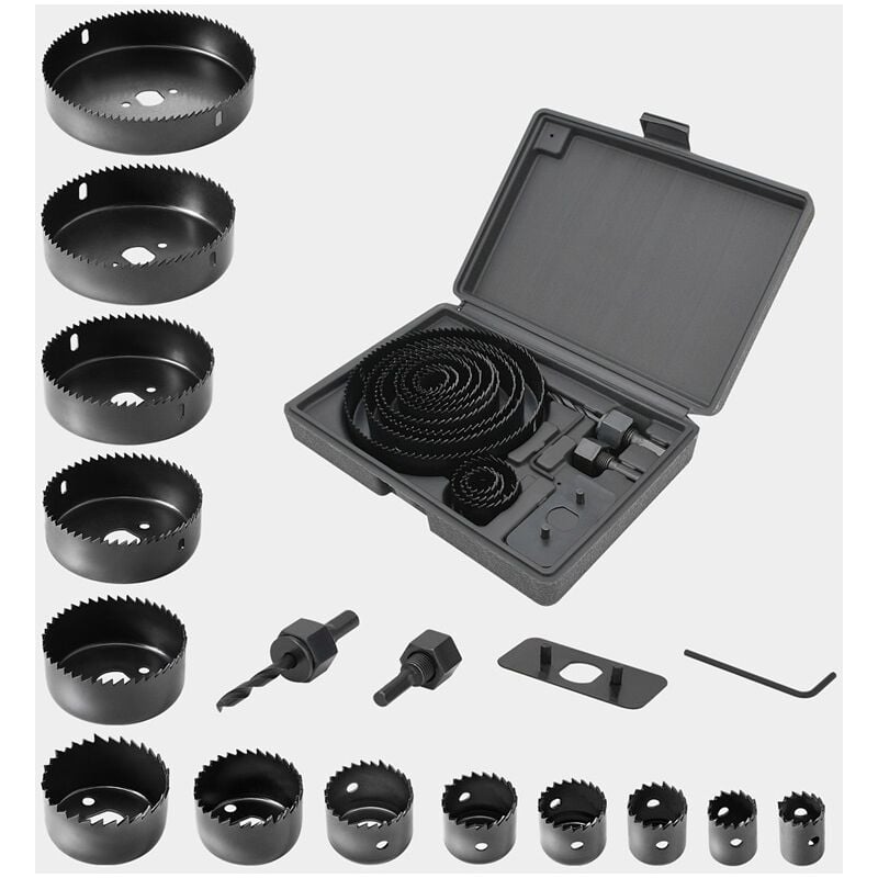 Aougo - 16 pièces Coffret Scie Cloche Construction de 19-127 mm pour Bois Metaux Platre