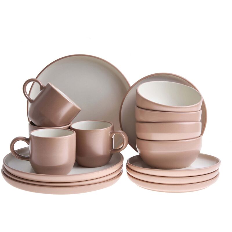 Beliani 16-piece Dinnerware Set Brown Stoneware Elegant Kitchen Dining Room Color Glaze Finish For 4 People Nutmeg