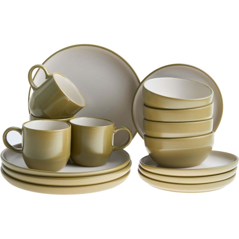 Beliani 16-piece Dinnerware Set Green Stoneware Elegant Kitchen Dining Room Color Glaze Finish For 4 People Nutmeg
